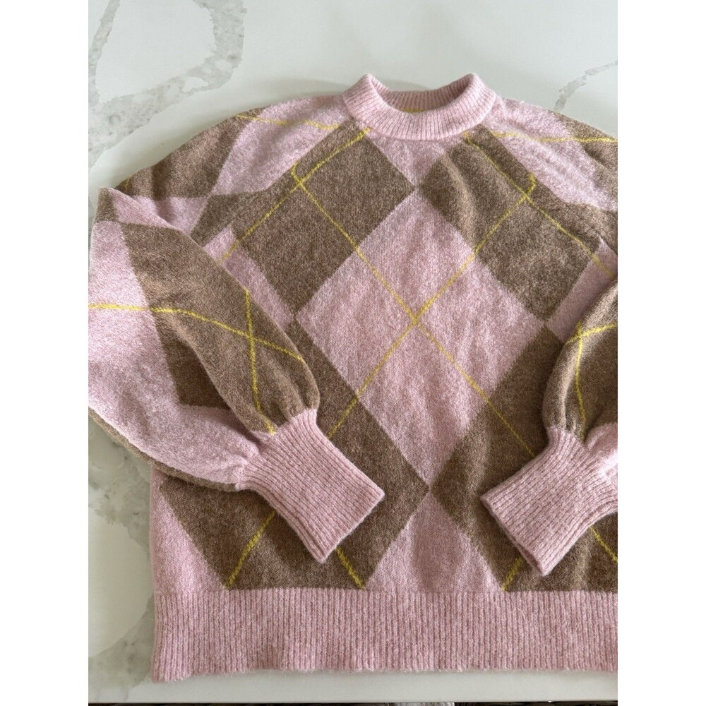 Boden Blouse n sleeve fluffy Sweater argyle Sz 8 - Picture 4 of 5